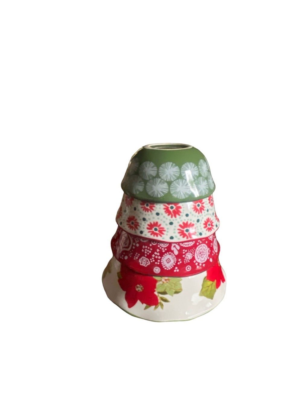Pioneer Woman 4 PC Ceramic Measuring Cup Bowls Poinsettia Holiday Christmas